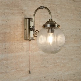 Belvue Single Light Bathroom Wall Fitting in Antique Brass Finish With Clear Glass Shade