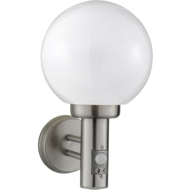 Searchlight Lighting Globe Single Light Outdoor Wall Fitting in Stainless Steel Finish with PIR