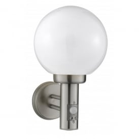 Globe Single Light Outdoor Wall Fitting in Stainless Steel Finish with PIR