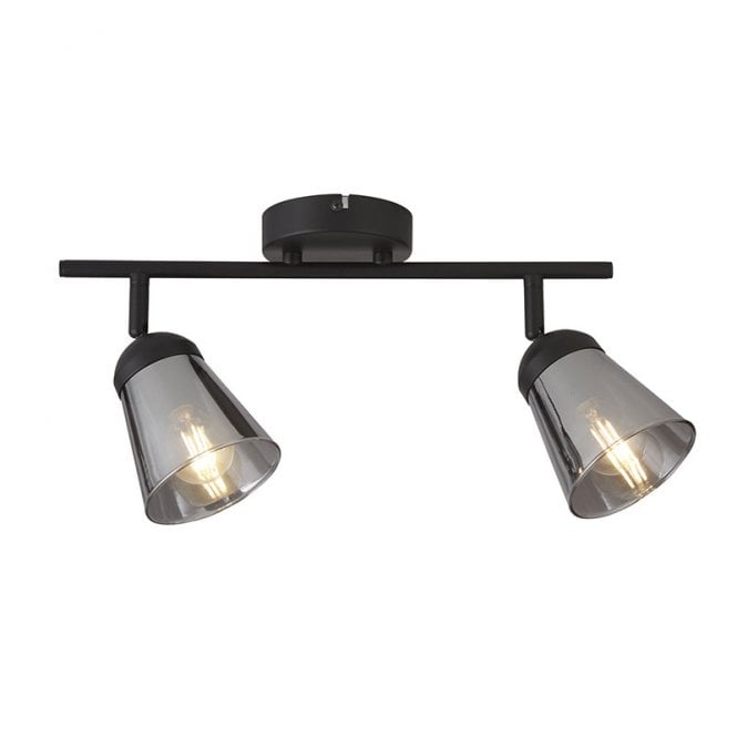 Searchlight Lighting Mega 2 Light Ceiling Spotlight Bar In Matt Black & Smoked Glass Finish