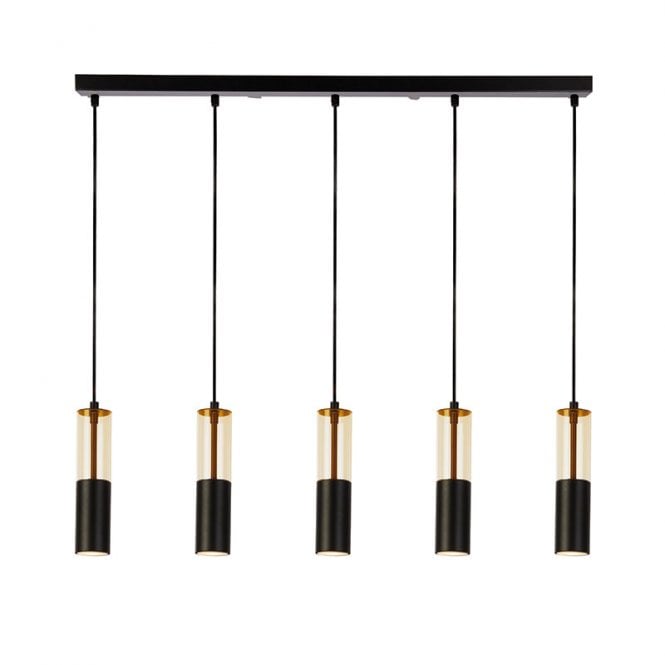 Searchlight Lighting Merrygold 5 Light Bar Ceiling Pendant In Matt Black & Amber Finish