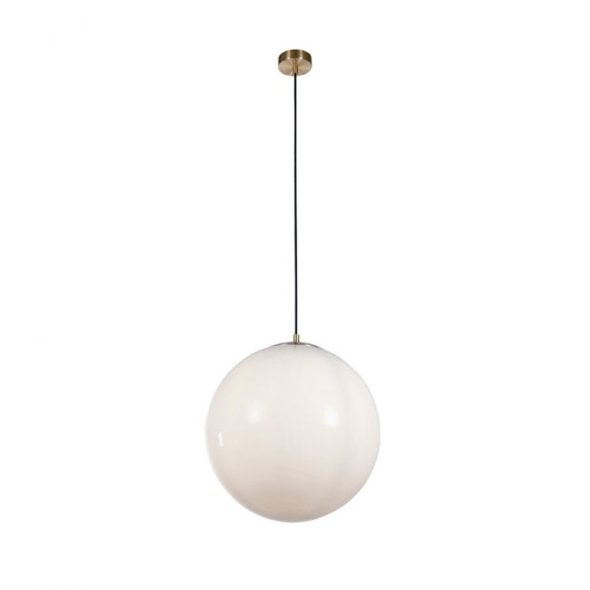 Searchlight Lighting Searchlight Atom II Large Single Light Ceiling Pendant In Satin Brass Finish & Opal Glass