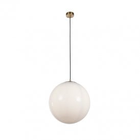 Searchlight Atom II Large Single Light Ceiling Pendant In Satin Brass Finish & Opal Glass