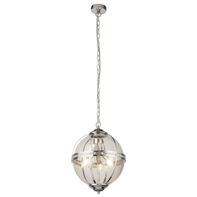 Searchlight Lighting Searchlight Coronet 3 Light Glass Ceiling Pendant In Chrome Finish
