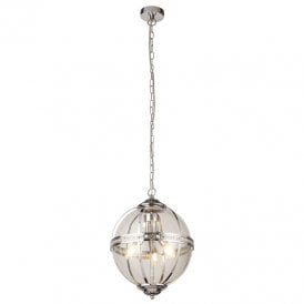 Searchlight Coronet 3 Light Glass Ceiling Pendant In Chrome Finish
