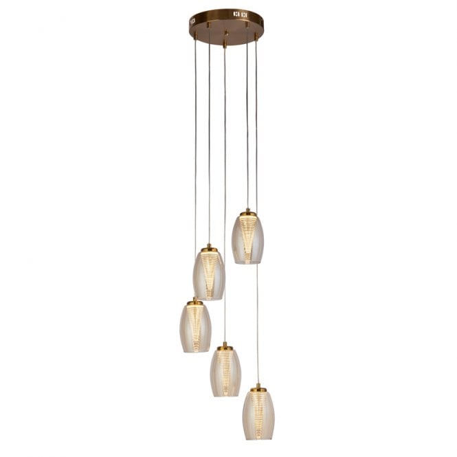 Searchlight Lighting Searchlight Cyclone LED Champagne Glass 5 Light Cluster Ceiling Pendant In Bronze Finish