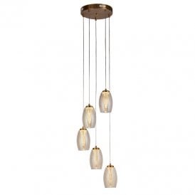 Searchlight Cyclone LED Champagne Glass 5 Light Cluster Ceiling Pendant In Bronze Finish