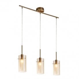 Searchlight Duo III Champagne Glass 3 Light Bar Ceiling Pendant In Bronze Finish