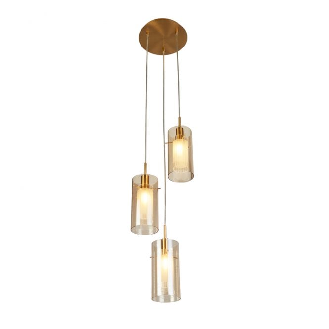 Searchlight Lighting Searchlight Duo III Champagne Glass 3 Light Cluster Ceiling Pendant In Bronze Finish