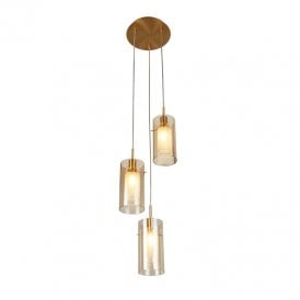 Searchlight Duo III Champagne Glass 3 Light Cluster Ceiling Pendant In Bronze Finish