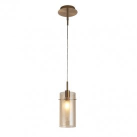 Searchlight Duo III  Single Light Champagne Glass Ceiling Pendant In Bronze Finish
