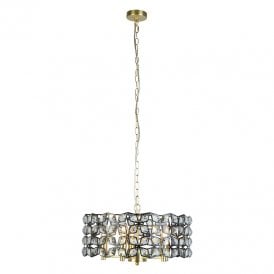 Searchlight Iris 5 Light Ceiling Pendant In Satin Brass Finish