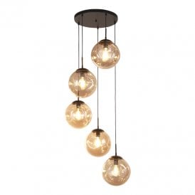 Searchlight Punch Champagne Glass 5 Light Cluster Ceiling Pendant In Matt Black Finish
