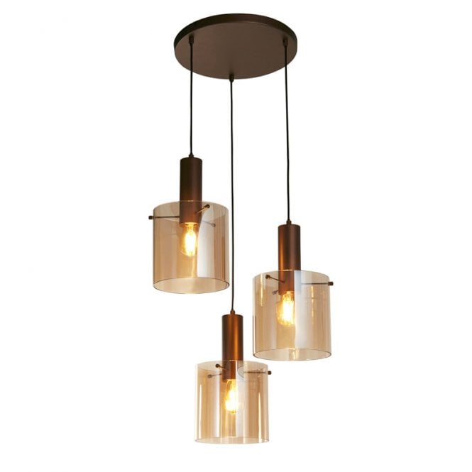 Searchlight Lighting Searchlight Sweden 3 Light Cluster Ceiling Pendant In Brown Finish with Amber Glass