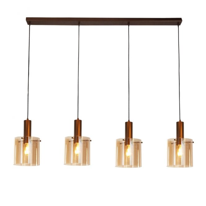Searchlight Lighting Searchlight Sweden 4 Light Bar Ceiling Pendant In Brown Finish with Amber Glass
