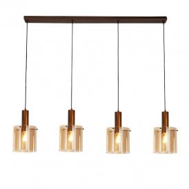 Searchlight Sweden 4 Light Bar Ceiling Pendant In Brown Finish with Amber Glass