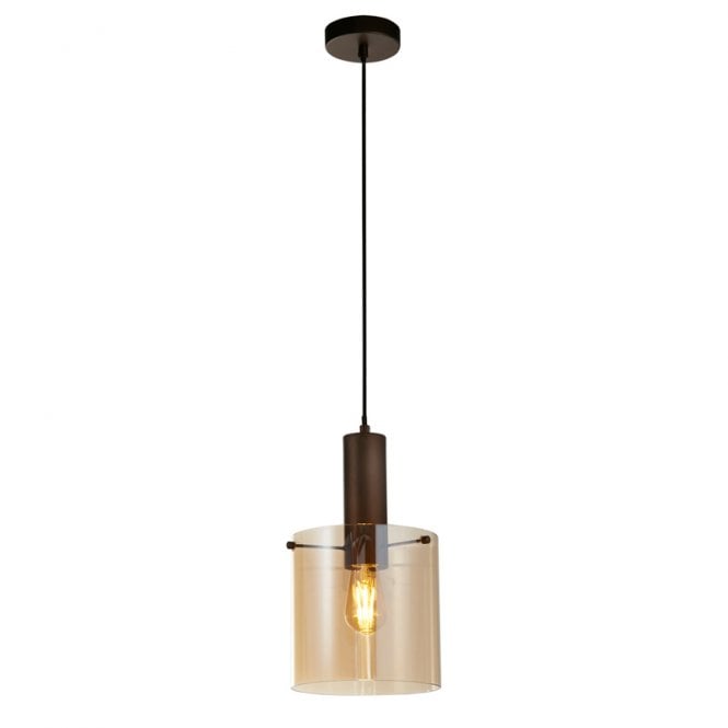 Searchlight Lighting Searchlight Sweden  Single Light Ceiling Pendant In Brown Finish with Amber Glass