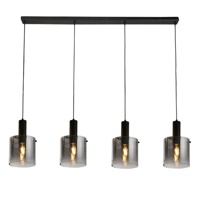 Searchlight Lighting Searchlight Sweden Smoked Glass 4 Light Bar Ceiling Pendant In Matt Black Finish