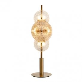 Searchlight Wagon Wheel 6 Light Table Lamp In Bronze Finish with Amber Glass