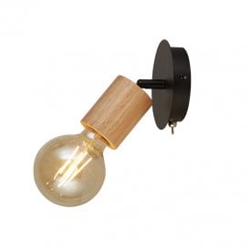 Spinny Single Spotlight In Matt Black & Wood Finish
