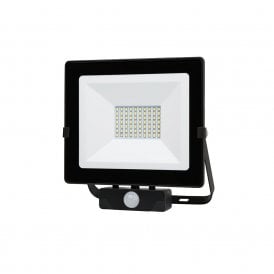 61113 Lyco 50w Cool White Integrated Outdoor LED Floodlight In Black Finish with PIR Sensor