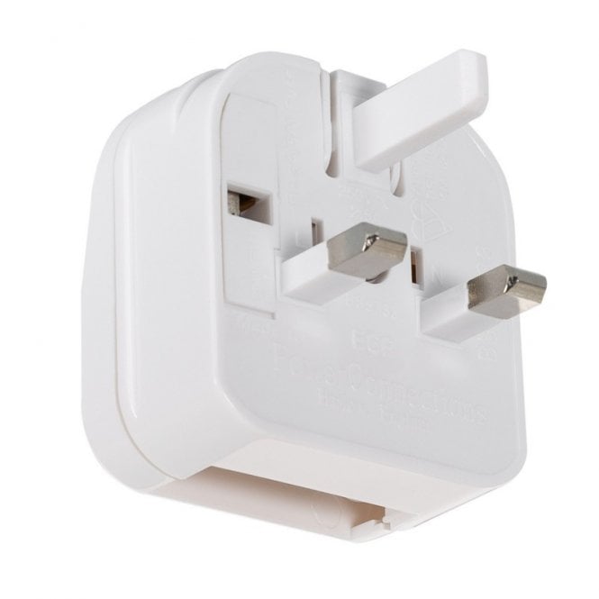Selected By Lyco Europe Flat Head Plug to UK Plug Adaptor In White Finish