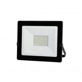 Lyco 50W Integrated Cool White LED Floodlight Fitting in Black Finish with Tempered Glass