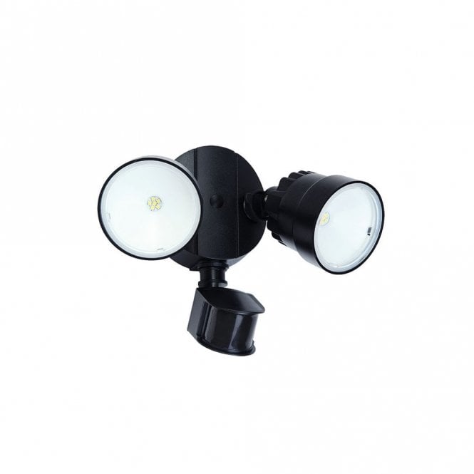 Selected By Lyco Shrimp II 12W Integrated LED Outdoor Twin Floodlight in Black Finish with PIR Sensor