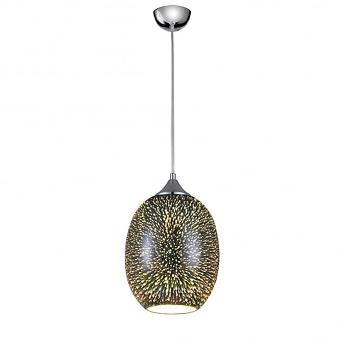 Single Light Silver Ceiling Pendant With 3D Effect And Polished Chrome Finish