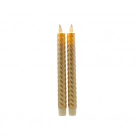 Sara Set of 2 Wave Battery Operated LED Gold  Wax Taper Candle
