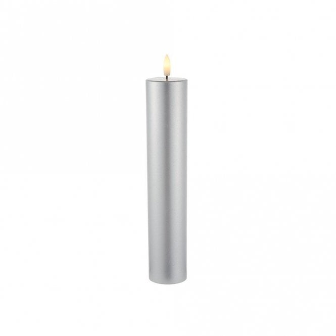 Sirius Sille 25cm Battery Operated LED Silver Wax Flicker Candle