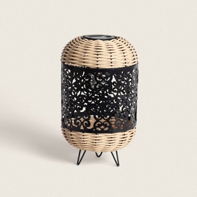 Suri Agra Lantern Solar LED Outdoor Table Lamp In Black Finish