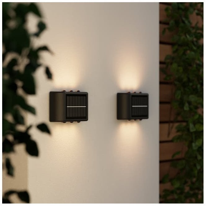 Suri Mini Trio Solar Outdoor Up & Down Wall Light - Black - Set of 2
