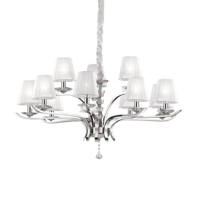 The Italian Collection Pegasus 12 Light Chandelier in Chrome Finish With White Shades