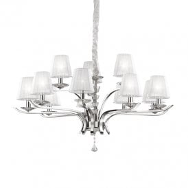 Pegasus 12 Light Chandelier in Chrome Finish With White Shades