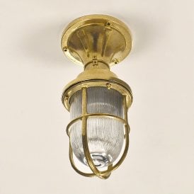 Coastal Bell Outdoor Semi-Flush Ceiling Light - Brass