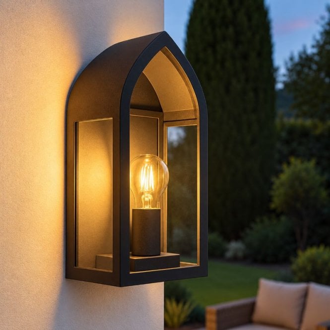 Westport Lighting Westport Darwin Glass Half Lantern Outdoor Wall Light - Black