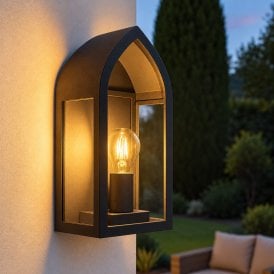 Westport Darwin Glass Half Lantern Outdoor Wall Light - Black