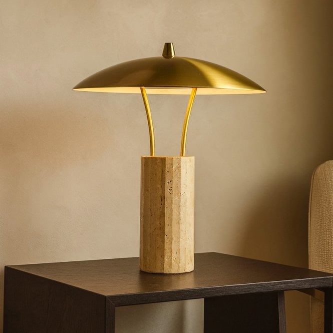 Westport Lighting Westport Isobelle Travertine Stone LED Table Lamp - Beige & Brass