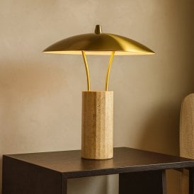 Westport Isobelle Travertine Stone LED Table Lamp - Beige & Brass
