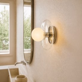 Westport Linden Bathroom Glass Flush Wall Light - Chrome