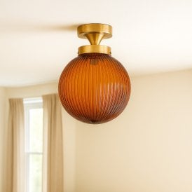 Westport Old School Glass Semi-Flush Ceiling Light - Amber