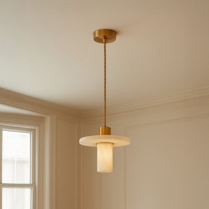 Westport Lighting Westport Pearl Alabaster Stone Ceiling Pendant Light - Brass & White