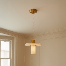Westport Pearl Alabaster Stone Ceiling Pendant Light - Brass & White