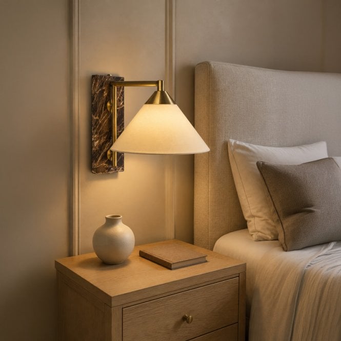 Westport  Studio Marble Effect Wall Light - Antique Brass