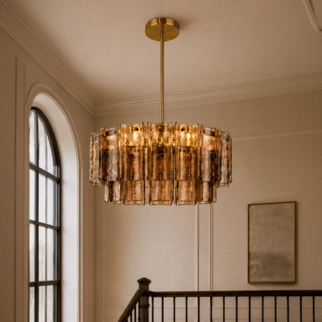 Westport  Velluto Smoked Glass Chandelier - Brass