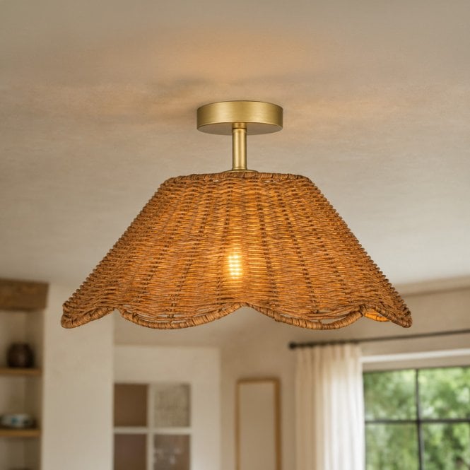 Wisteria  Amorette Rattan Semi-Flush Ceiling Light - Natural