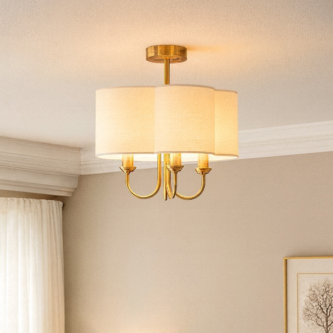 Wisteria  Bridge 3 Arm Semi-Flush Ceiling Light - Antique Brass