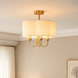 Wisteria Bridge 3 Arm Semi-Flush Ceiling Light - Antique Brass