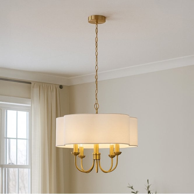 Wisteria  Bridge 5 Arm Ceiling Pendant Light - Antique Brass